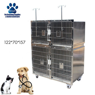 Stainless steel veterinary cage 4 Rooms Design for animal hospital
