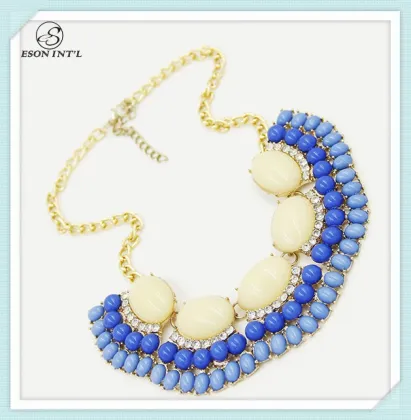 Wholesale Blue Fine Bead Necklace, Chunky Bead necklace 2015