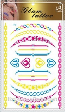 2015 hot sale new design color gold fluorescence metallic body necklace Tattoos