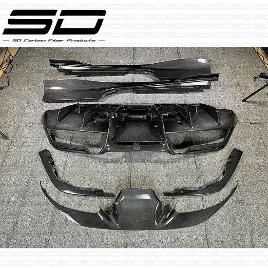 OEM Dry Carbon Fiber Accessories for Ferrari F8: Rear Diffuser, Side Skirts, Front Lip