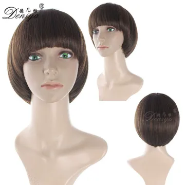 cheap short brown straight synthetic fiber party wig wholesale