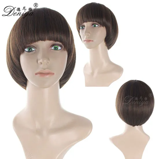 cheap short brown straight synthetic fiber party wig wholesale