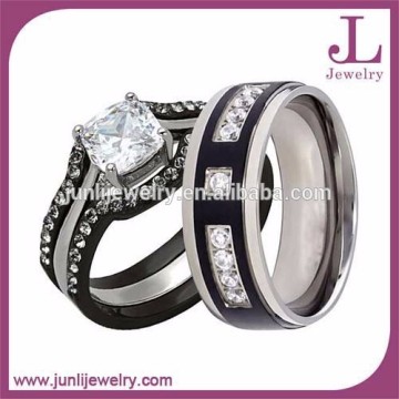 4 Pieces Women's Stainless Steel Princess Cut Wedding Ring Set And Men's Matching Band