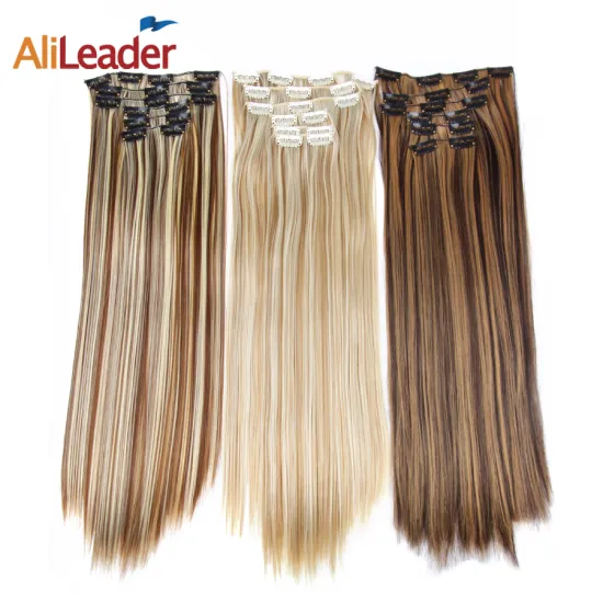 AliLeader 16 colors 16 clips Long Straight Synthetic Hair Extensions Clips in High Temperature Fiber Black Blonde Hairpiece