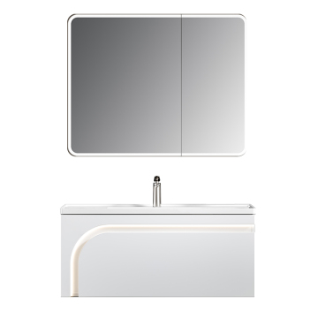 Modern Wall-Mounted Bathroom Vanity with Ceramic Sink, LED Light, and Mirror
