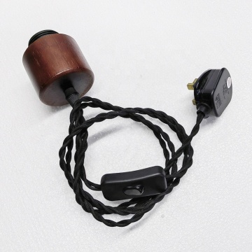 High-Quality E27 Screw Solid Wood Lamp Holder with UK Plug and Switch