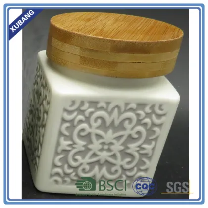 Square shape ceramic storage jar ceramic cookie jar