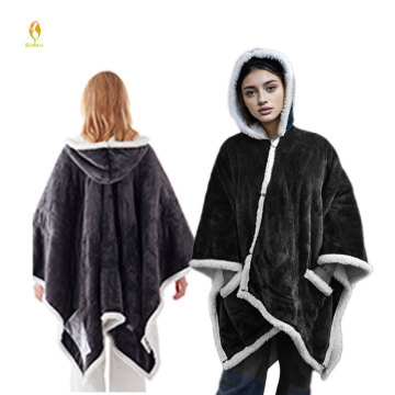 Cordless Electric Heated Sherpa Fleece Poncho with Flannel" 

However, if you're looking for a title that encompasses more of the elements mentioned while still being concise and SEO-friendly, consider:

"Winter Fluffy Sherpa Fleece Hooded Poncho with Cor