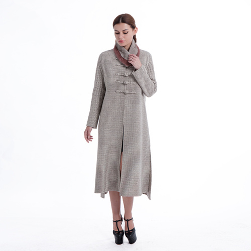 Retro-style cashmere overcoat with erect collar