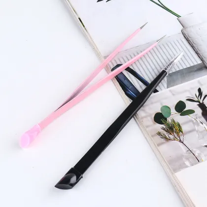 Durable Stainless Steel Nail Art Tweezers with Silicone Pressing Head for Manicure