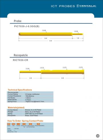 In-circuit Test Probe Pogo Pin PICT030 Series for Printed Circuit Board Assembly