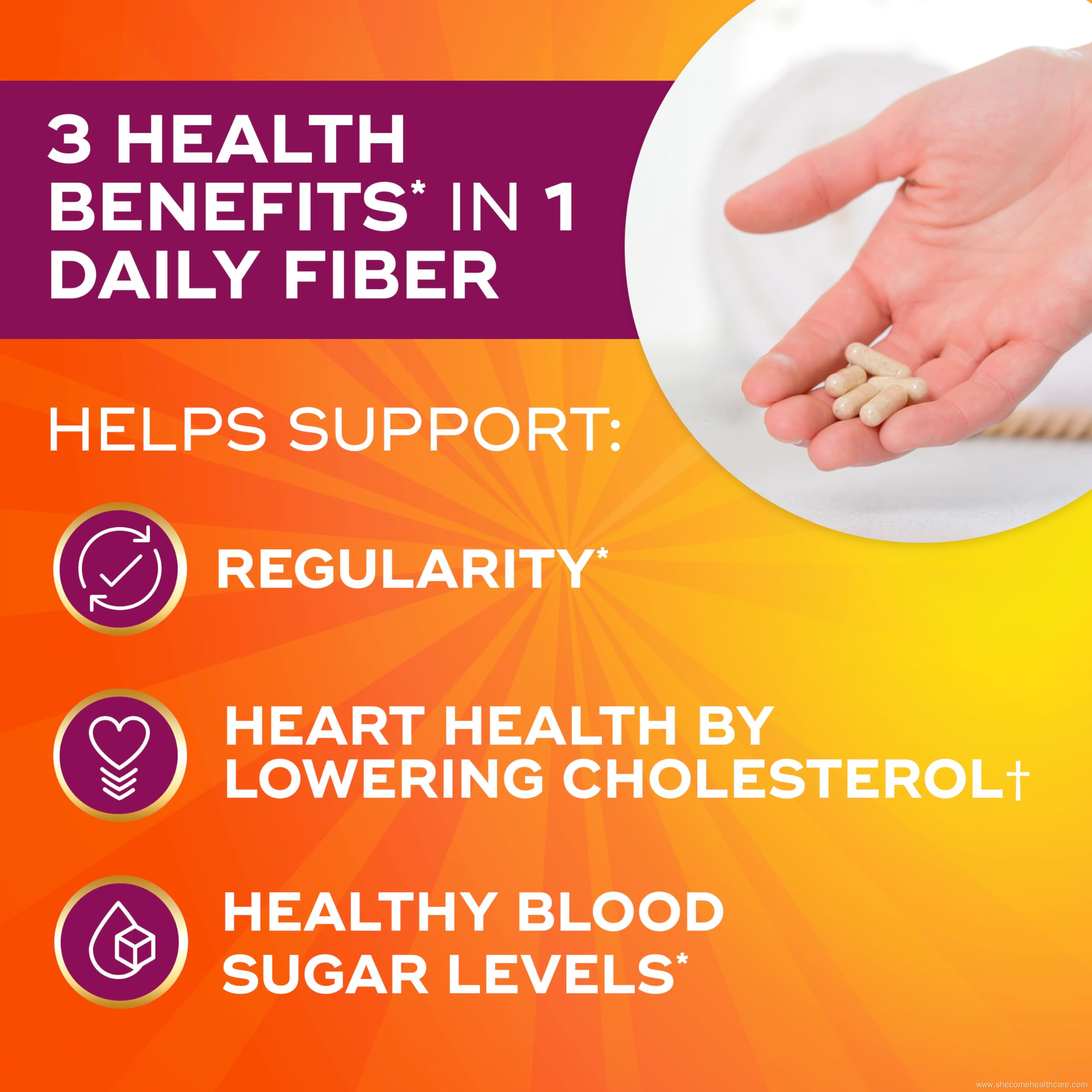 3-in-1 Fiber Capsules Plant Psyllium Husk Fiber Supplement