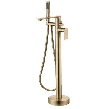 Floor-Mounted Brushed Gold Bathtub Faucet