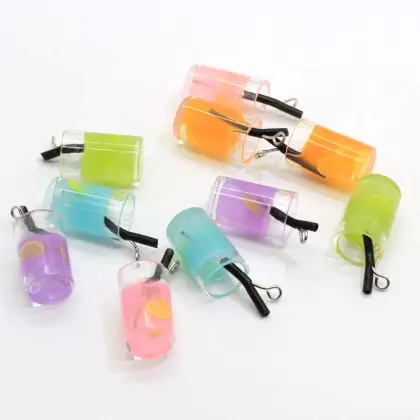 Fruit Juice Cup Resins - Colorful Mugs Drinks Cabochons 11*28MM Resin Fruit Juice Drinks Cup Slime Charms Pendants