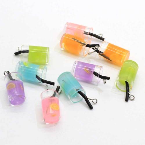 Fruit Juice Cup Resins - Colorful Mugs Drinks Cabochons 11*28MM Resin Fruit Juice Drinks Cup Slime Charms Pendants