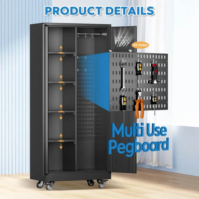 Rolling Tool Cabinet with Doors and 4 Adjustable Shelves