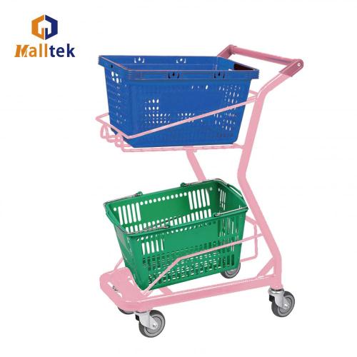 China Pink Grocery Hand Shopping Basket Trolley Supplier