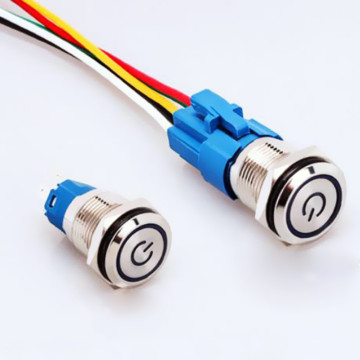 16 mm 12V blauw LED -licht metalen drukknopschakelaar met kabelbusconnector