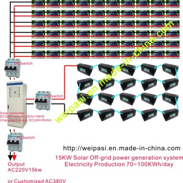 15KW Solar Off-Grid Stromerzeugungssystem; Elektrizitätsproduktion 70 ~ 100KWh / Tag