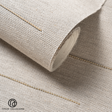 Handcrafted Linen Wallpaper with Light Beige Gold Stitching