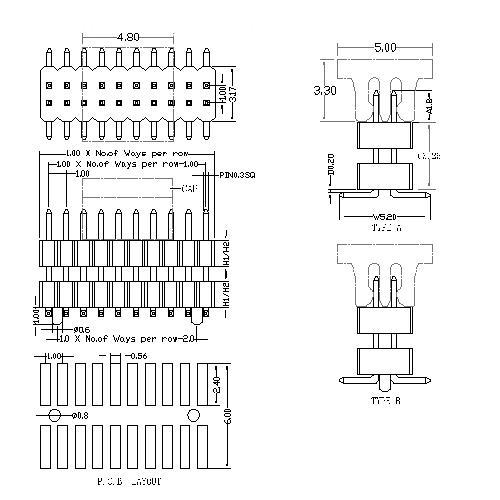 1.00 mm Pin Header Dual Row Dual Plastic SMT Type PHBM03-XXD