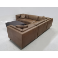 L-shaped genuine leather solid color sofa