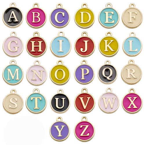12*15mm Round Letters Beads Slime alloy beads Multi Color For Necklace Bracelet Keychain Decor Charms