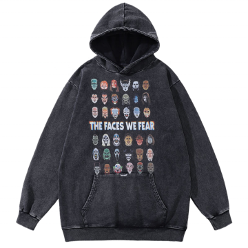 High Street Acid Washed Graphic Black Cotton Hoodie