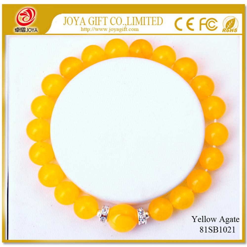 Bracelet de pierres précieuses en agate jaune de perles rondes 8MM