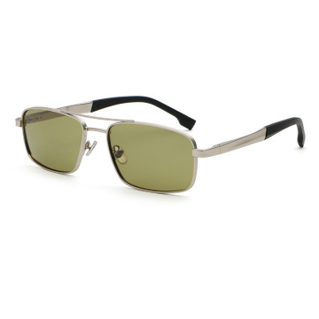 Double Bridge Rectangular Metal Pilot Sunglasses Men