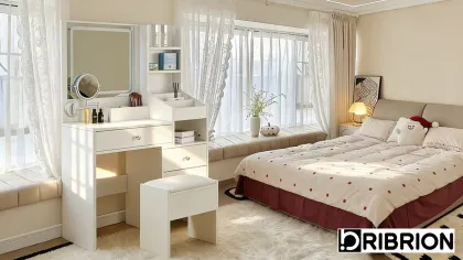 Modern Makeup Vanity Set with Mirror & Stool