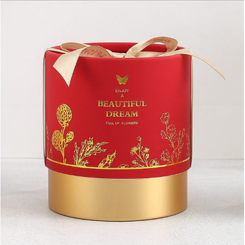 Red Round Velvet Cylinder Box with Ribbon