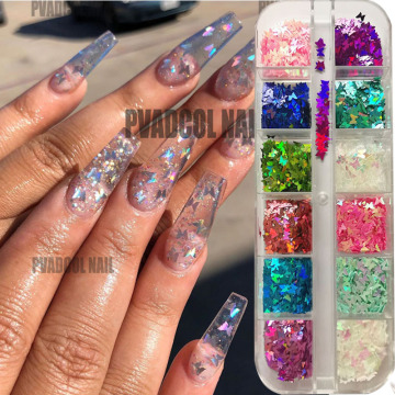 Glittering Butterfly Shape Nail Paillette Mirror Slice Mixed Holographic Art For Manicure Decoration Spangles