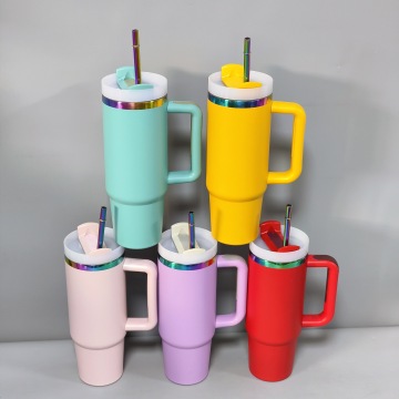 Laser Engraved 30oz Rainbow Tumbler with Handle Lid and Straw