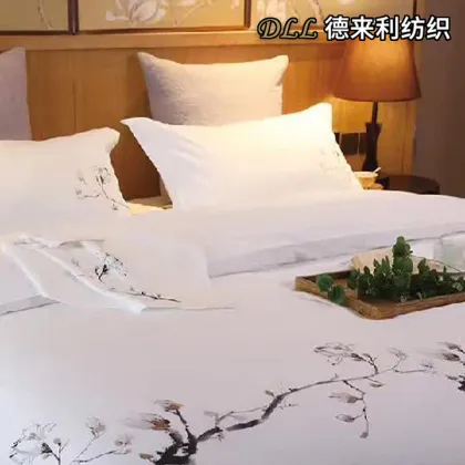 Ink Wash Plum Blossom Embroidery Hotel Bedding Ensemble
