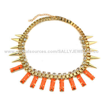 Chunky Gold Stud Chokers, Made of Alloy/Rhinestone/Metal/Resin, OEM Colors are Available