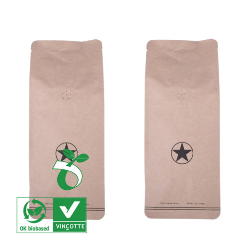 Bolsa de café compostable de fondo plano con válvula