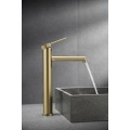 Tall deck mounted brass mixer tap bathroom sink long brushed gold bathroom faucet