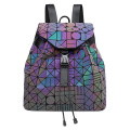 Custom fashion noctilucent effect PU backpack leather geometric reflective luminous backpacks versatile cool style women's bag