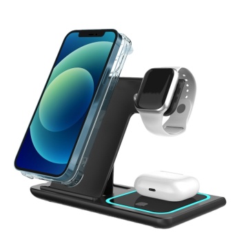 सुरक्षा 15W मल्टीफ़ंक्शन फास्ट चार्जिंग फोन, AirPods, Iwatch 6 4 3-IN-1 QI वायरलेस चार्जर iPhone 14 13 12 प्रो मैक्स के लिए