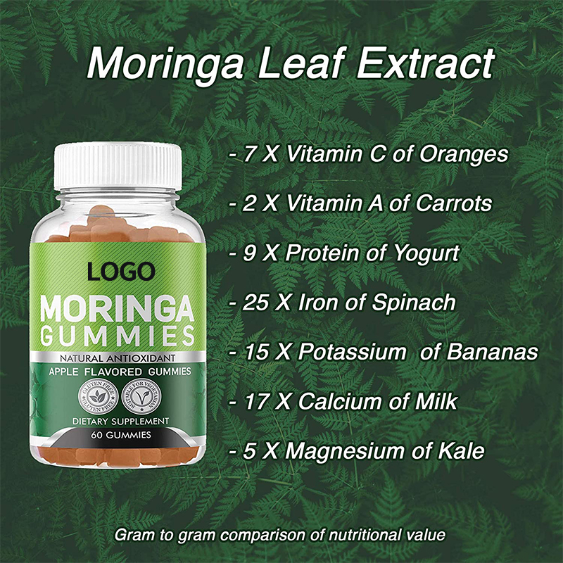 OEM/ODM Flavor natural de mere Moringa Gummies cu colagen pentru producerea mai multor lapte de explozie