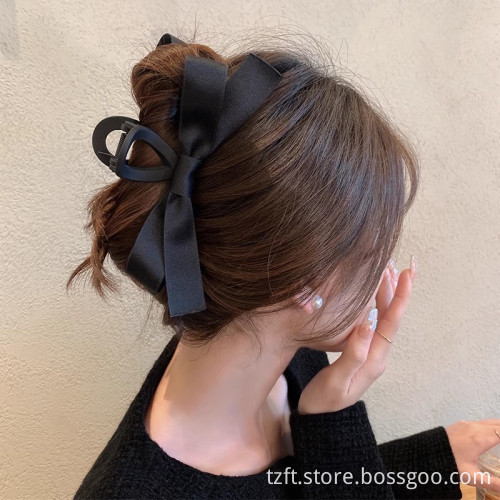 Large Size Black Bow Hair Claw Clip - Custom Hepburn Style Shark Headdress