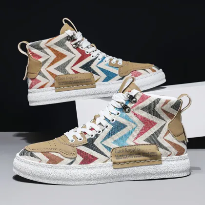 Men's Canvas High Top Breathable Graffiti Walking Shoes