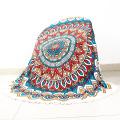 Printed microfiber beach round towel with tassels