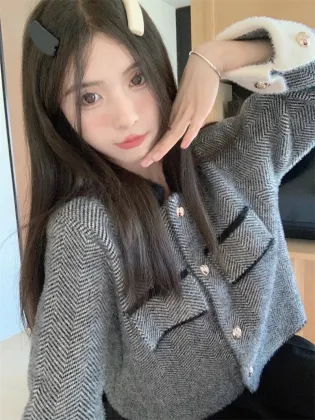 Vintage Herringbone Woolen Jacket for Women