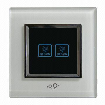 Z-wave 2-gang Smart Home Touch Light Switch with Crystal Glass Panel, LED Backlight and ABS Body