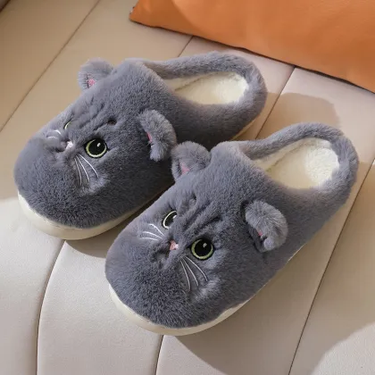 Cute Cartoon Plush Slippers - Factory Wholesale Warm Cat Slippers for Women