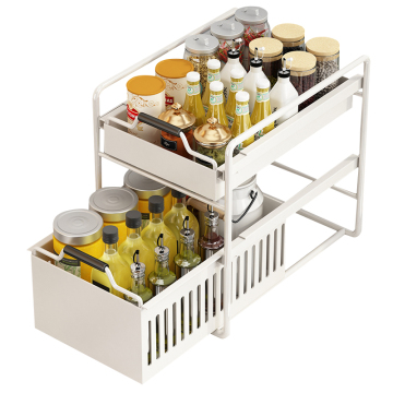 Home metal double layer can be pushed and pulled kitchen storage containers