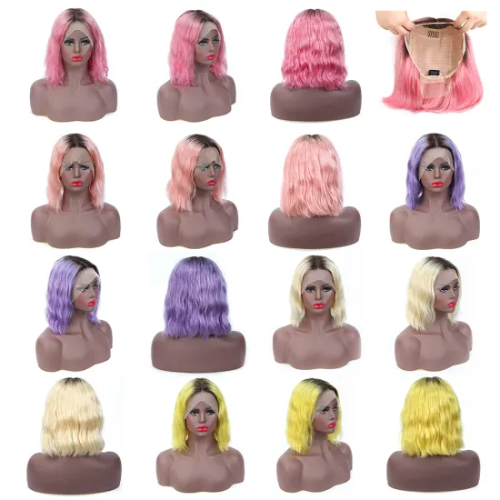 8 10 12 14 Inch Short  Brazilian Natural Remy 100% Human Hair 150% 180% Density  Lace Frontal Glueless Body Wave Purple Bob wigs