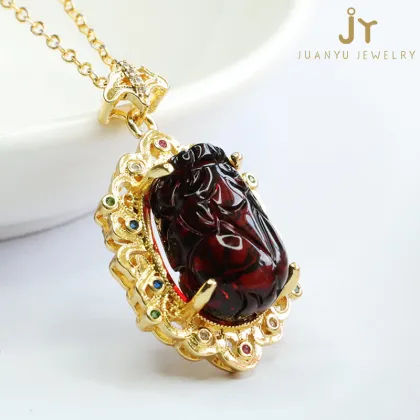 Chinese Luxury Amber Pendants: Zircon, Pixiu Design, and High-Quality Gemstones